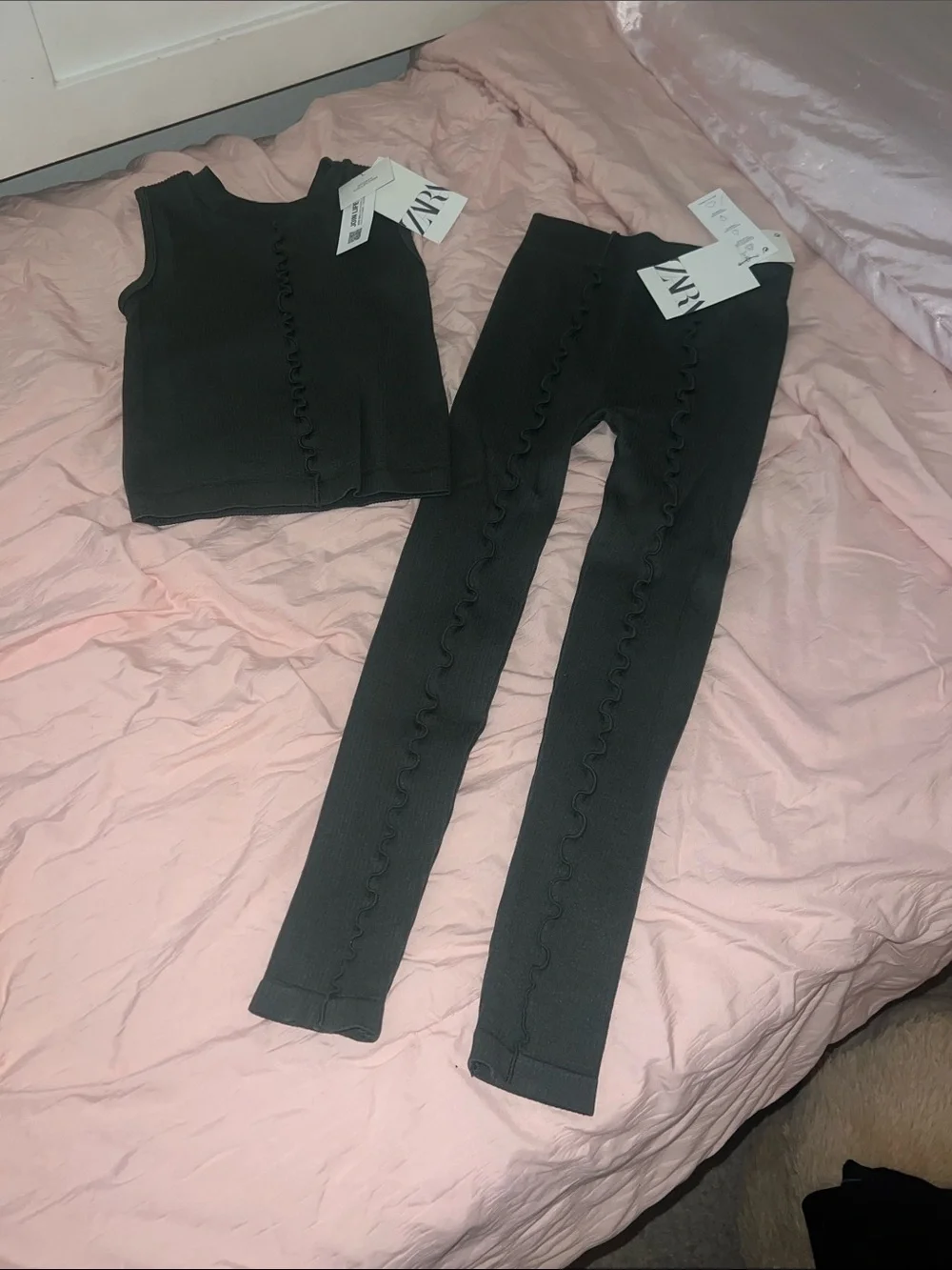 Zara Black Ribbed Tank & High-Waist Leggings Set